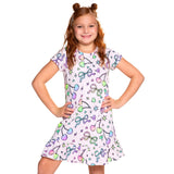 Pink Rainbow Bow Cherry Short Sleeve Ruffle Lounge Dress