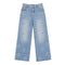 Light blue wide-leg denim jeans with embroidered white star patterns on the front of each leg, shown flat against a white background.