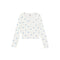 An off-white long-sleeve cropped henley top with a delicate blue and light blue floral print, displayed flat against a solid white background.