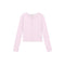 A light pink long-sleeve cropped cardigan with a button-up front, displayed flat against a solid white background.
