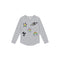 A light heather gray long-sleeve t-shirt for kids, featuring colorful graphic prints including a rainbow, a star, two hearts, a heart with a rainbow, and the word 'LOVE' on the front.