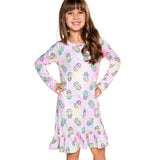 Simply Soft Long Sleeve Rainbow Tie Dye Ring Pop Ruffle Lounge Dress