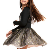 Long Sleeve Gold Bow Tulle Dress