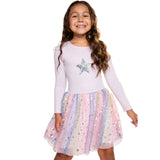 Long Sleeve Silver Star Tulle Dress