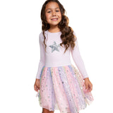 Long Sleeve Silver Star Tulle Dress