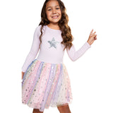 Long Sleeve Silver Star Tulle Dress