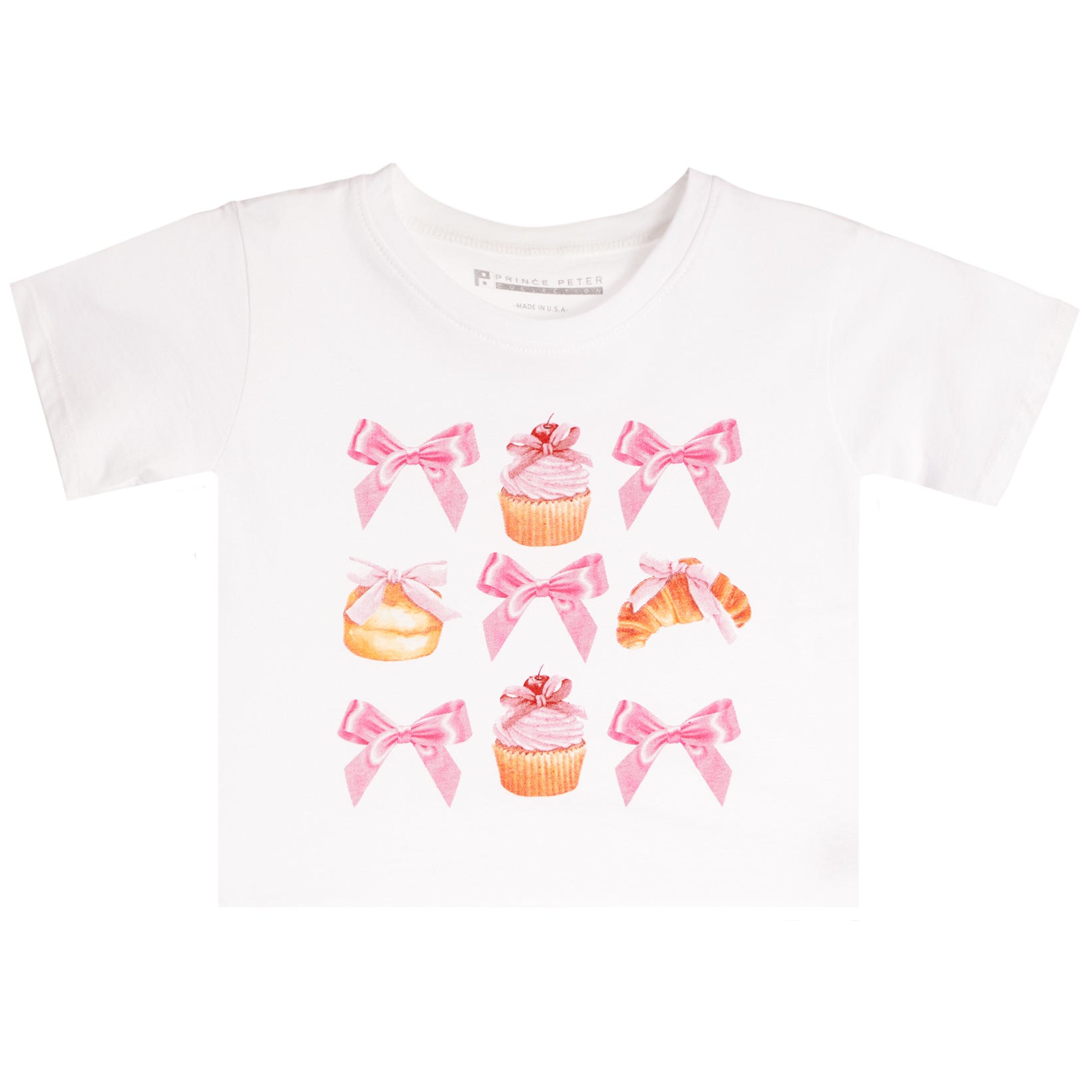 Allover Bows Cupcakes Croissants Short Sleeve Tee - Denny's