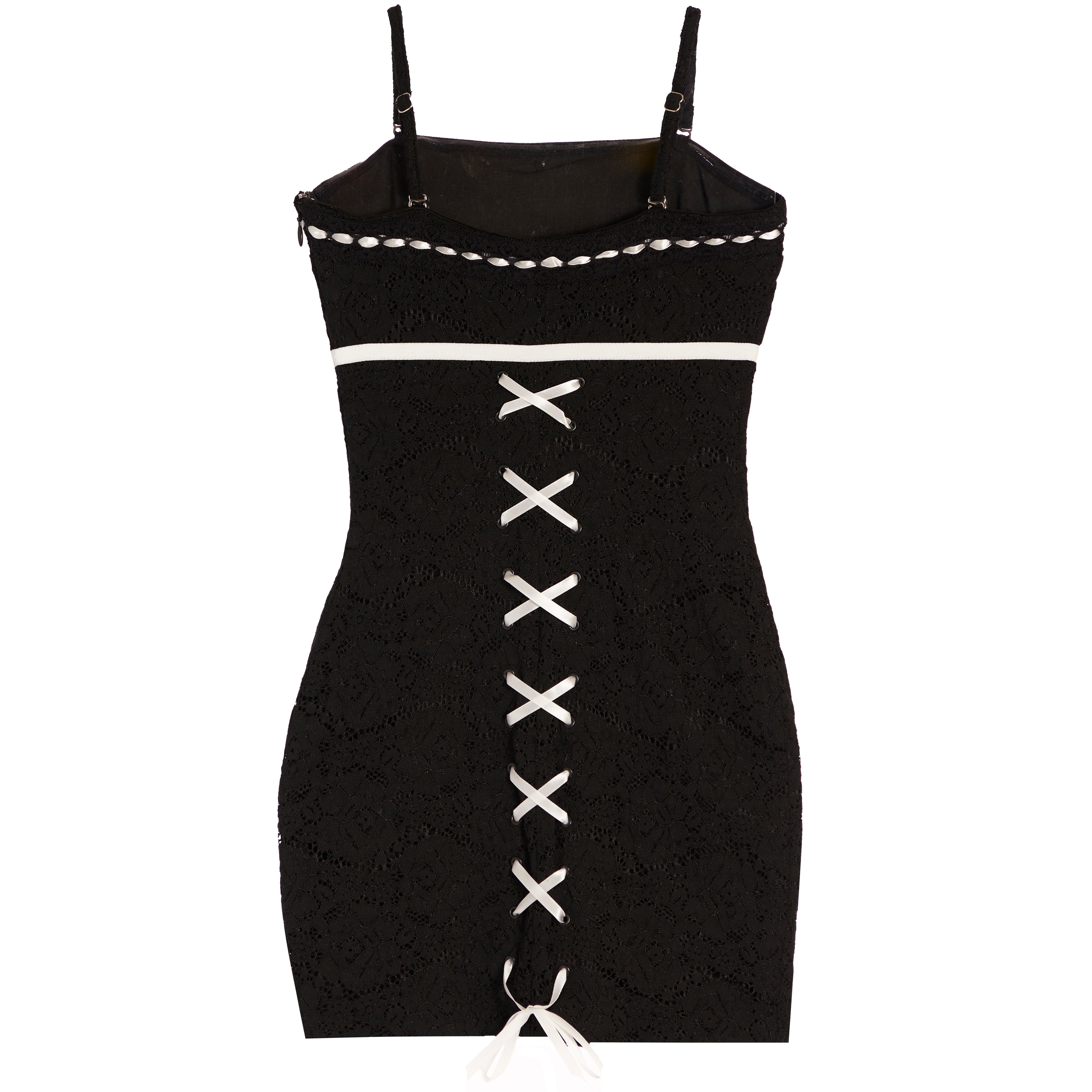 Aria White Trim And Lace Up Back Dress - Denny's