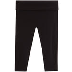 Solid black leggings with a wide elastic waistband, shown flat against a plain white background.