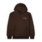 A dark brown pullover hoodie with a small white graphic on the left chest reading 'ATHLETIC DEPT' and a small white rectangular logo, shown against a plain white background.