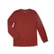 A long-sleeve waffle-knit henley shirt in a heathered rust red color, featuring a three-button placket and ribbed cuffs, displayed flat against a solid white background.