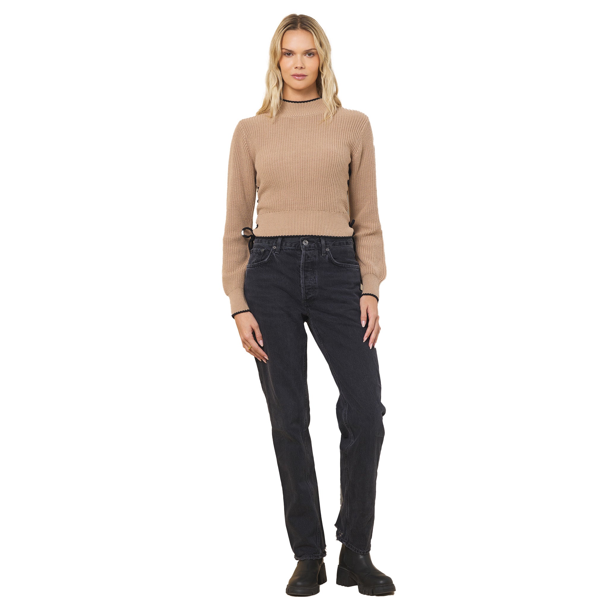 Mock Neck  Side Tie Sweater - Denny's