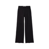 Black wide-leg cropped pants with a wide elastic waistband, shown flat against a solid white background.