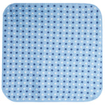 A square baby blanket with rounded corners, featuring a light blue background patterned with small white and dark blue stars.