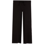 Black wide-leg lounge pants with an elastic waistband and drawstring, shown flat against a white background.