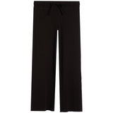 Black wide-leg lounge pants with an elastic waistband and drawstring, shown flat against a white background.