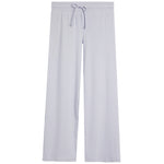 Light lavender wide-leg lounge pants with an elastic waistband and matching drawstring, shown flat on a white background.