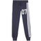 A pair of navy blue sweatpants featuring a white and navy '07' number print on the left thigh and two vertical white stripes on the right leg, shown against a plain white background.