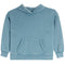 A light blue heathered hooded sweatshirt with a front kangaroo pocket, displayed flat against a solid white background.