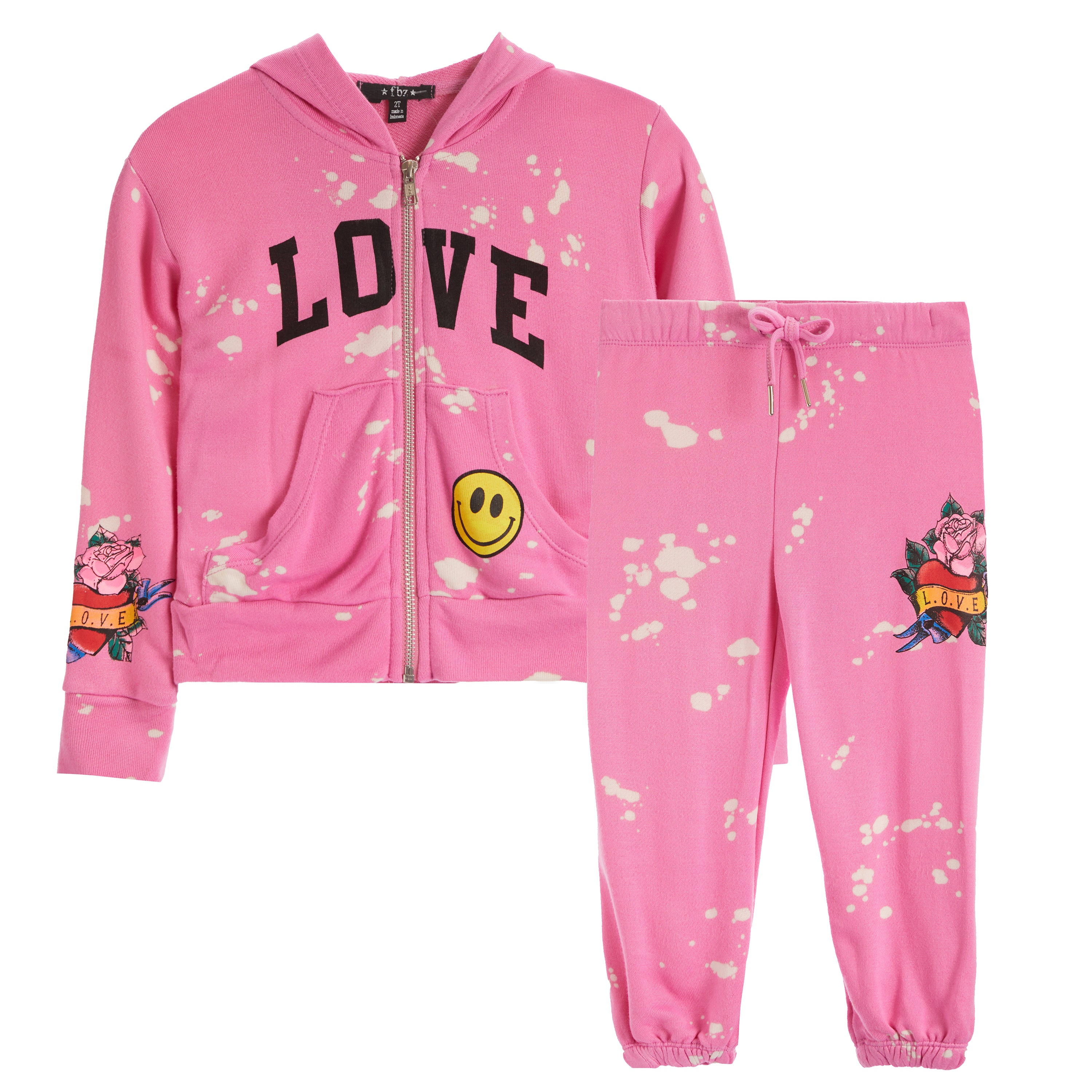 2pc Bleached Tattoo Hoodie and Jogger Set - Denny's