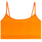 Bright orange ribbed knit camisole crop top with thin shoulder straps, shown flat against a solid white background.