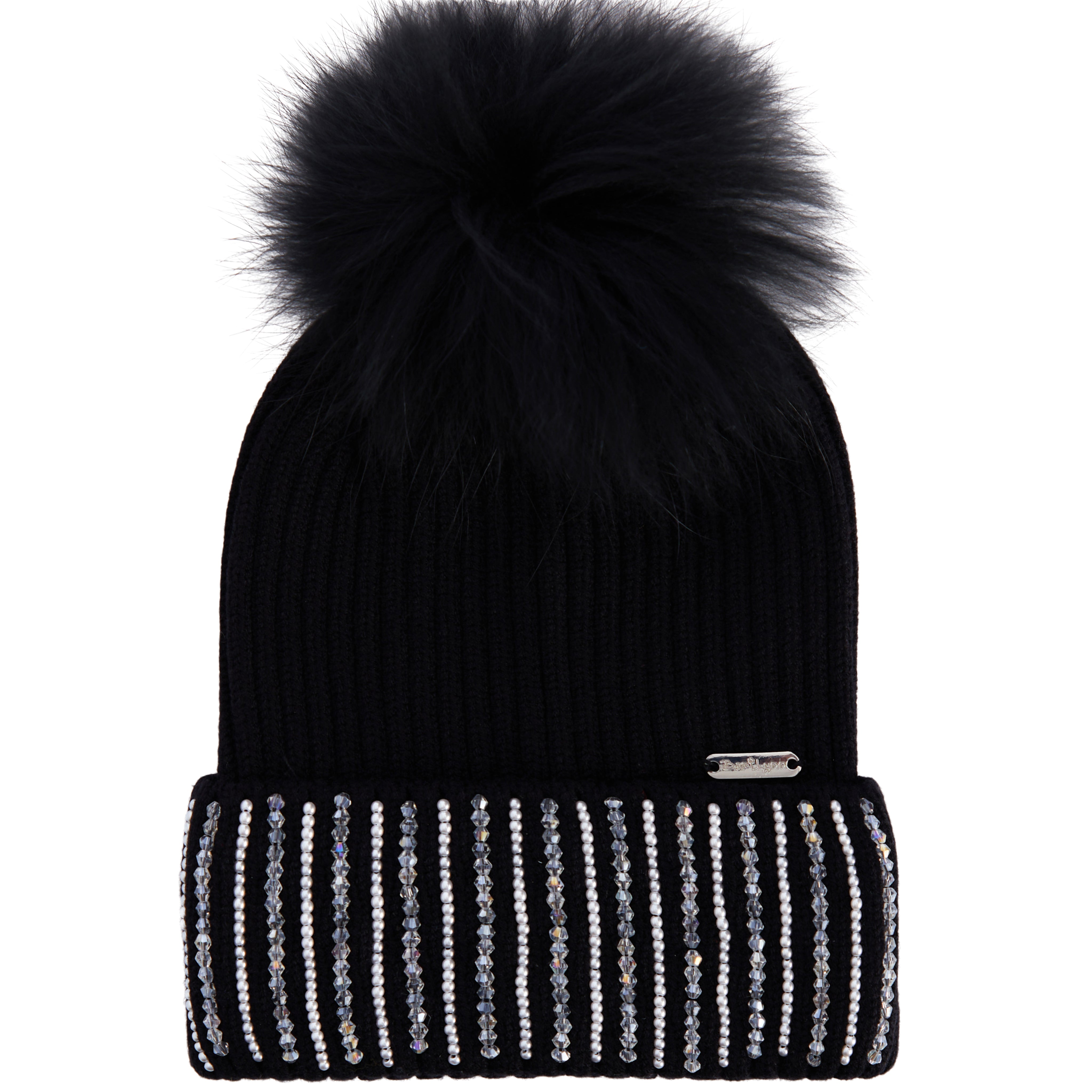 Embellished Cuff Fur Pom Hat - Denny's