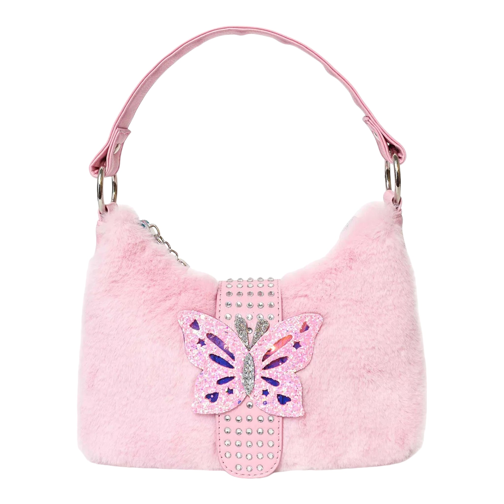 Butterfly Faux Fur Buckle Mini Hobo - Denny's