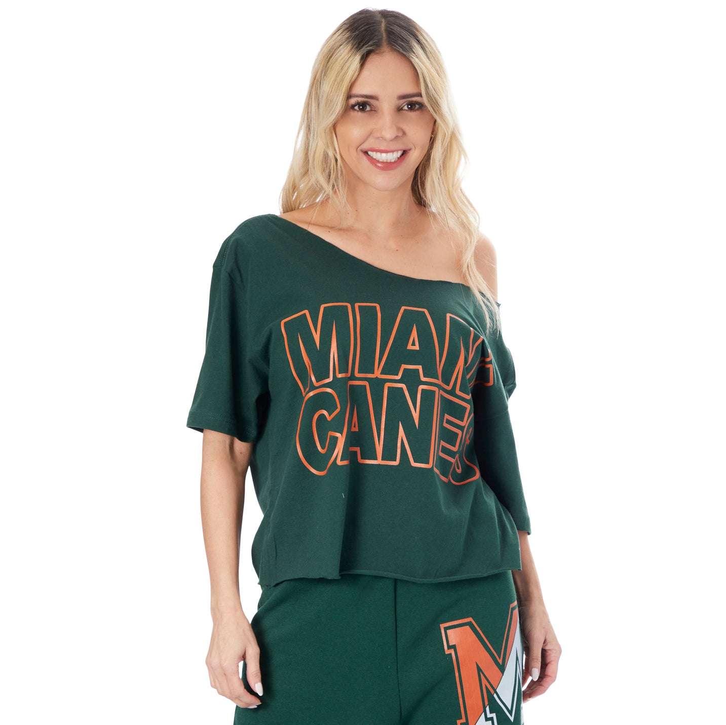 Miami Block Font Off Shoulder Tee - Denny's