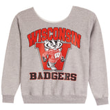 Burn Out Off The Shoulder Wisconsin Mascot Sweatshirt