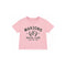 A light pink short-sleeve baby tee with a black graphic print on the front reading 'MAHJONG SOCIAL CLUB' and 'CRAKS, DOTS, BAMS'.