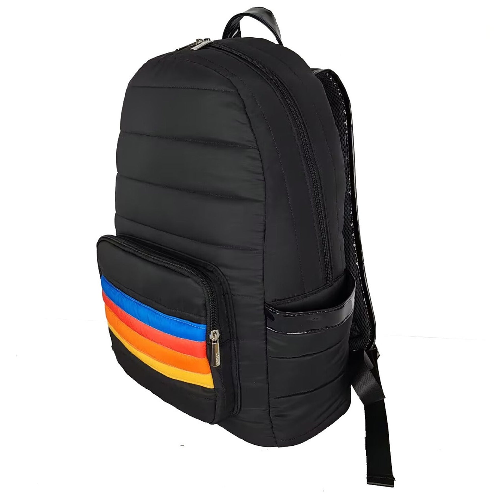 Black Puffer Retro Stripe Backpack - Denny's