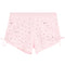 Pink shorts with decorative rhinestone elements on a white background