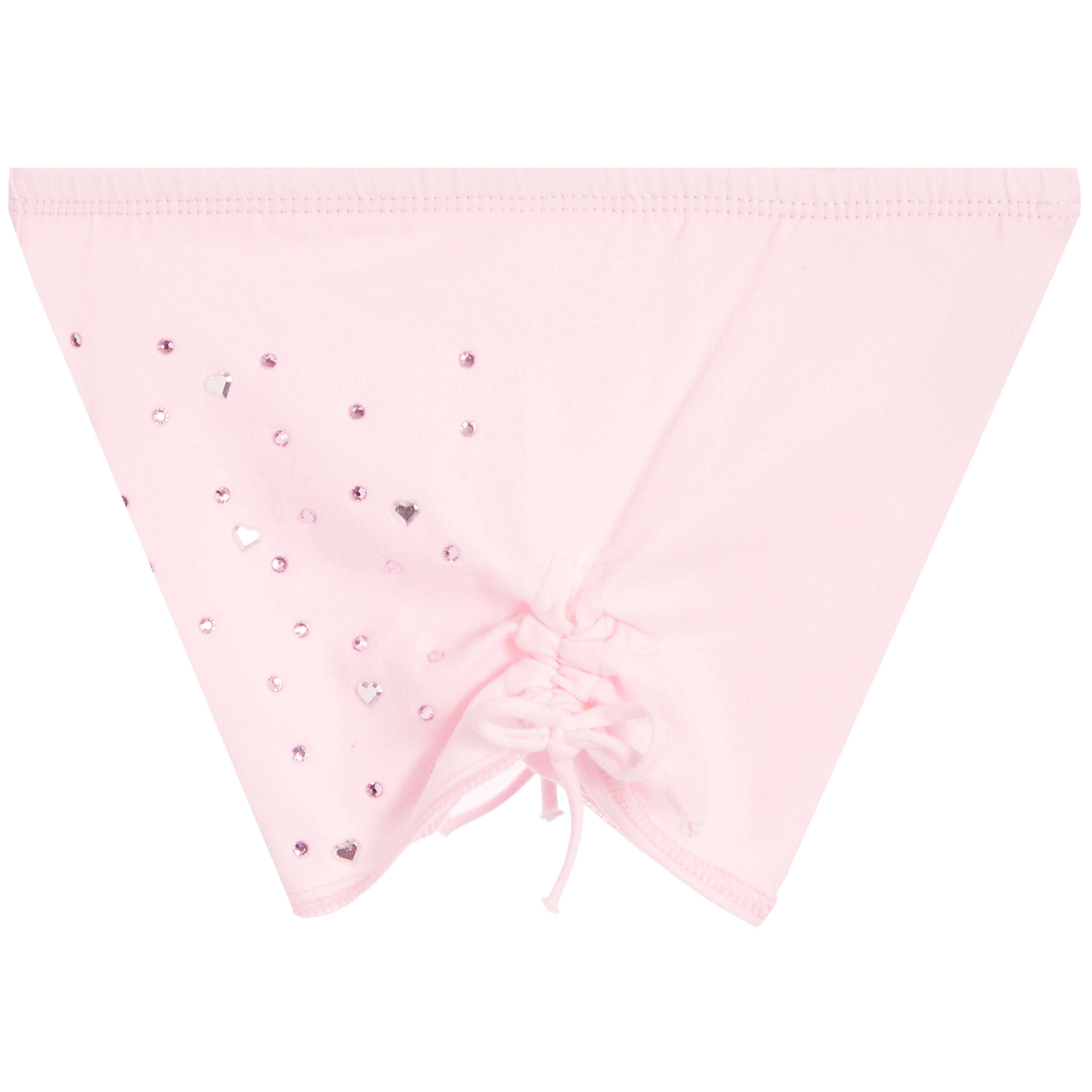 Pink shorts with decorative rhinestone elements on a white background