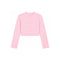 A light pink cropped cardigan sweater with long sleeves, featuring a subtle heart pattern and a button-up front, displayed on a solid white background.
