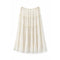 An off-white tiered midi skirt made of lightweight, semi-sheer mesh fabric with a drawstring waist, shown against a plain white background.