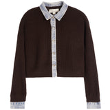 Denim Trim Ribbed Cardigan