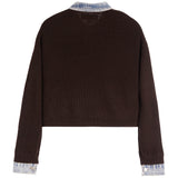 Denim Trim Ribbed Cardigan