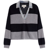 Stripe Denim Trim V-Neck Sweater