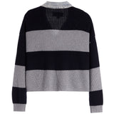 Stripe Denim Trim V-Neck Sweater