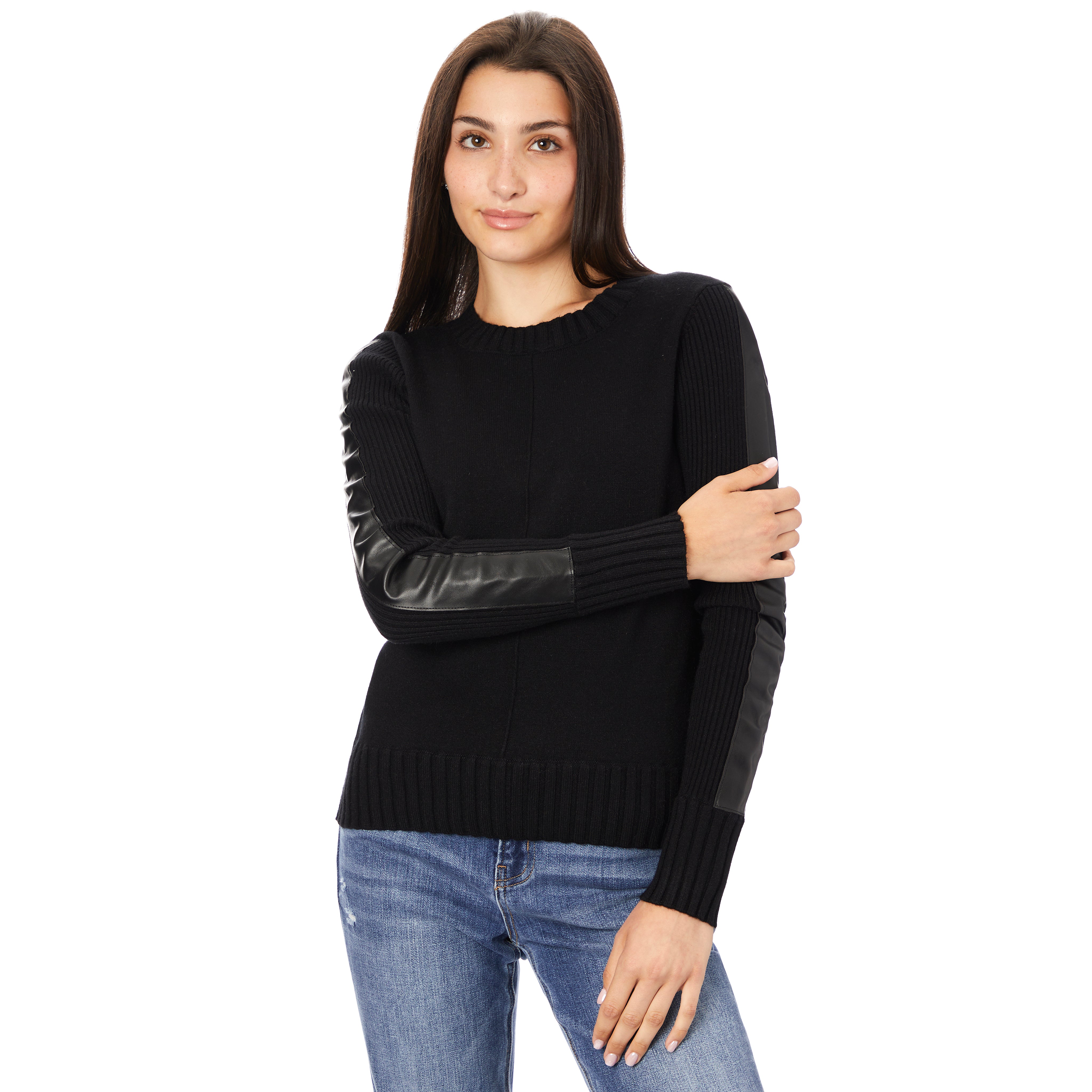 Khloe Leather Stripe Sleeve Sweater - Denny's