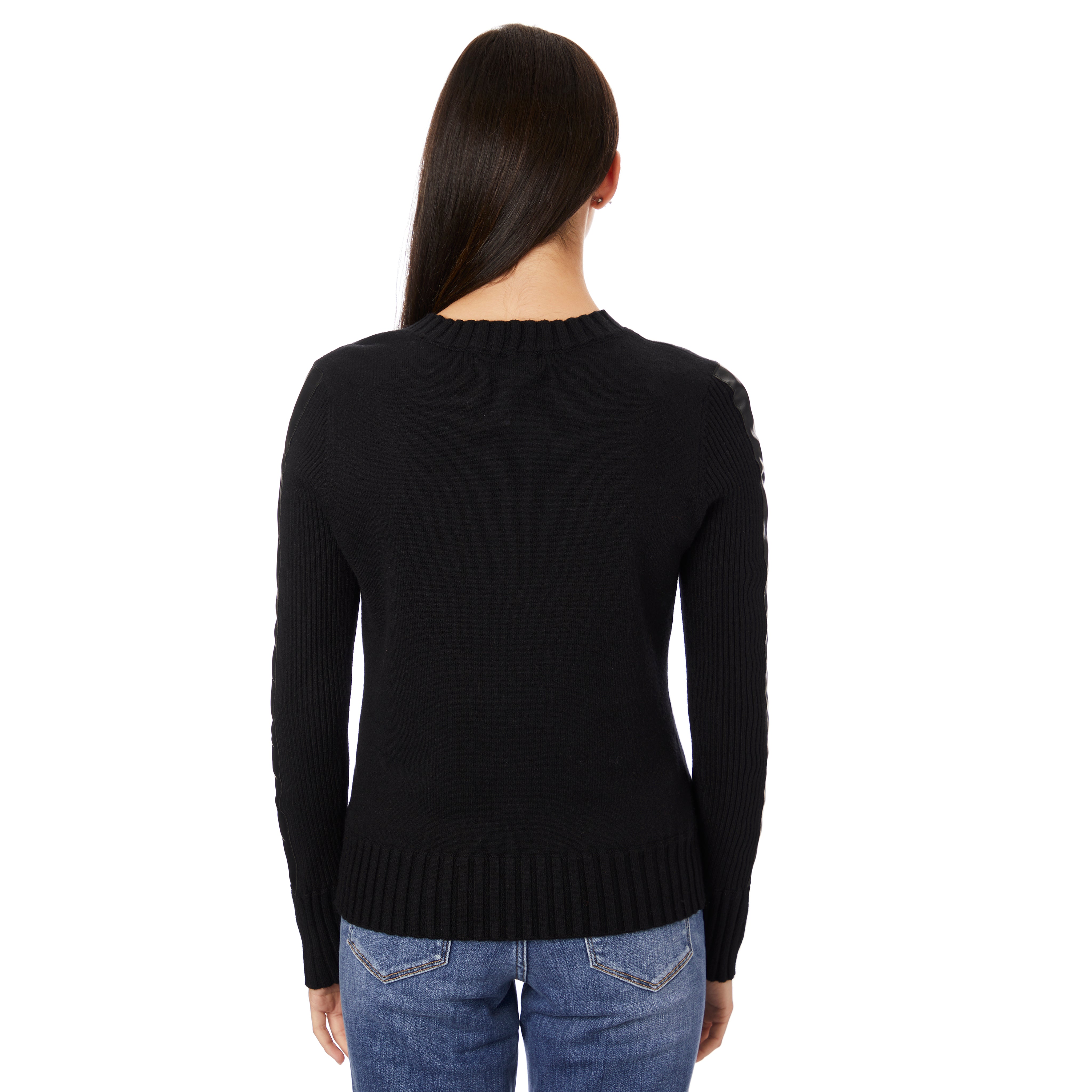 Khloe Leather Stripe Sleeve Sweater - Denny's