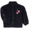 Navy Fleece Zip Up with Bolts down the sleeve and a bolt, smiley and heart on the chest