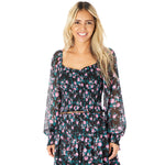 Chloe Black Floral Sheer Sleeve Top - Denny's