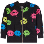 Allover Neon Lip Cozy Knit Zip Jacket - Denny's