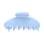A light blue hair claw clip shown from the front on a solid white background.