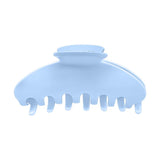 A light blue hair claw clip shown from the front on a solid white background.