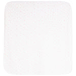 A square blankey, featuring a delicate pattern of tiny light pink hearts across the surface.