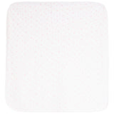 A square blankey, featuring a delicate pattern of tiny light pink hearts across the surface.