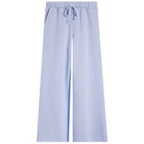 Light blue wide-leg pants with an elastic waistband and drawstring, shown flat against a white background.