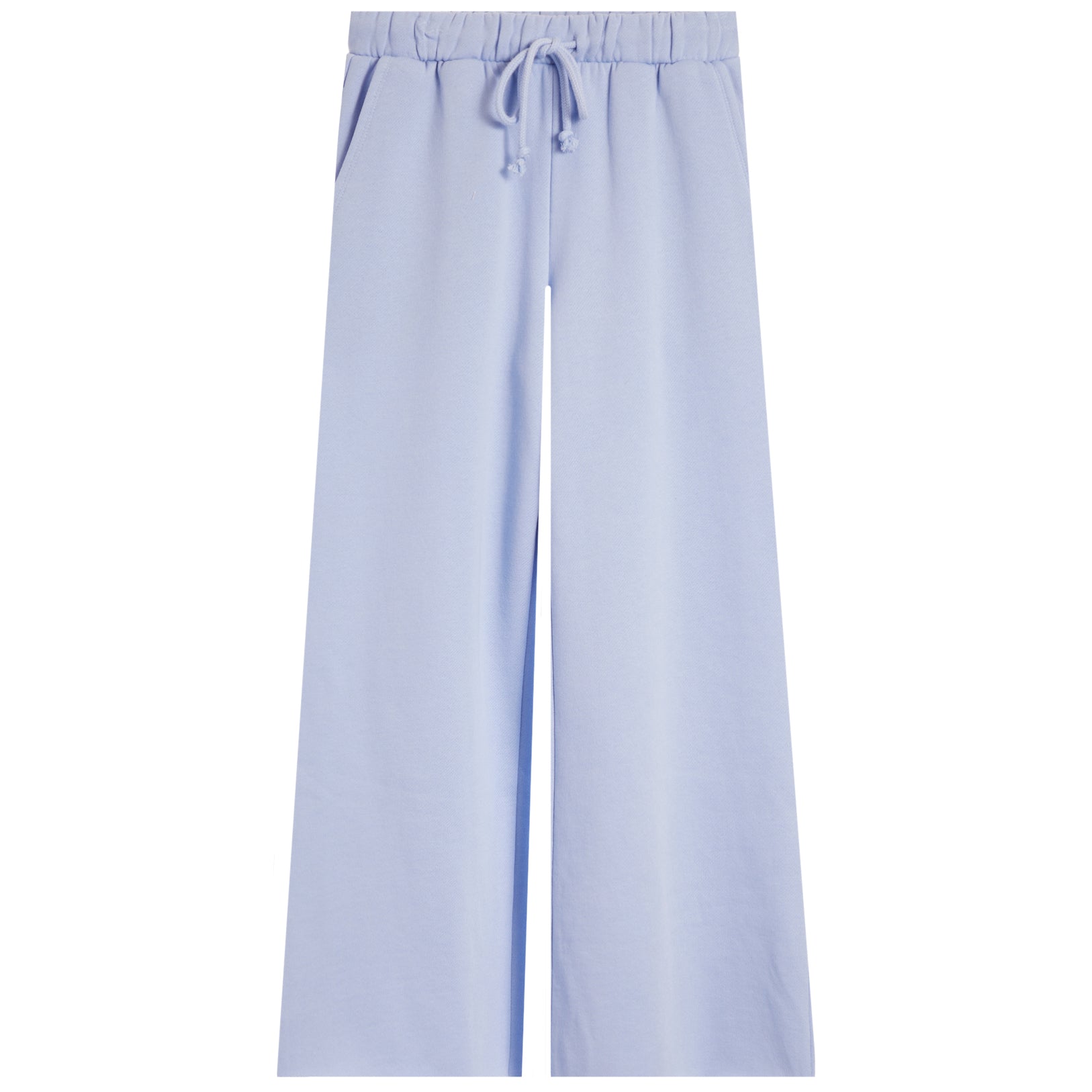 Light blue wide-leg pants with an elastic waistband and drawstring, shown flat against a white background.